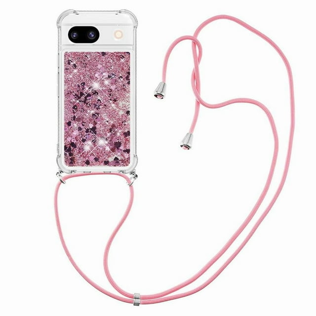 Funda FOXDOCK para Google Pixel 8A con Cuerda Ajustable, Brillo Líquido, Protección Antigolpes y Lente – Ideal para Regalo