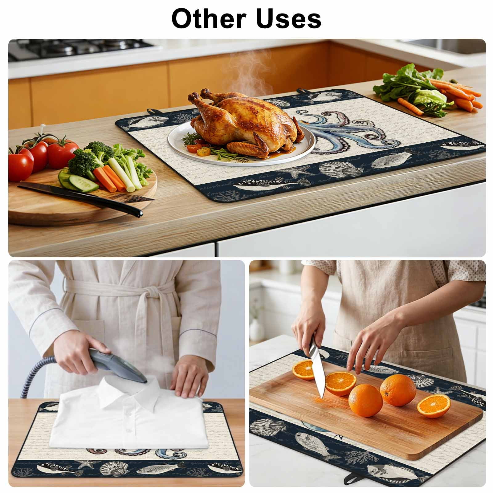 Coastal Octopus Stove Top Cover for Electric Stove, Heat-proof & Non Slip Glass Top Stove Cover Protector, Nautical Ocean Beach Fish Starfish Kitchen Flat Cooktop Rubber Mat 24x21 Inches