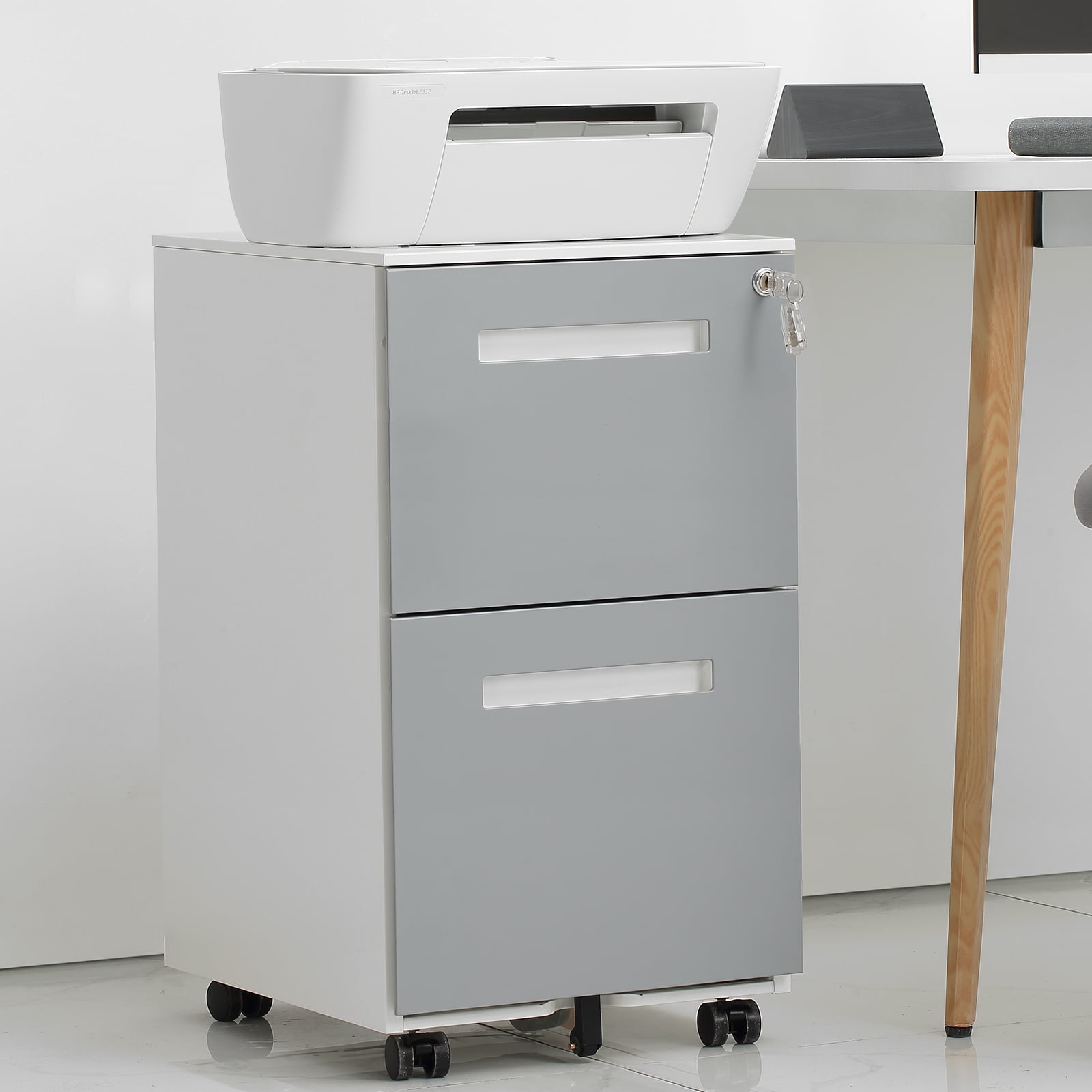 White 3-Drawer Office Filing Cabinet on Wheels with Lockable Storage for