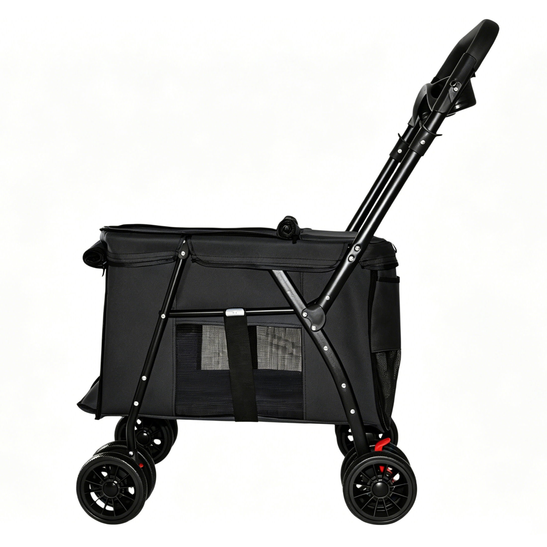 Noble House Foldable Pet Stroller for Small Medium Dogs and Cats with Mesh Canopy, Storage Tray, Black