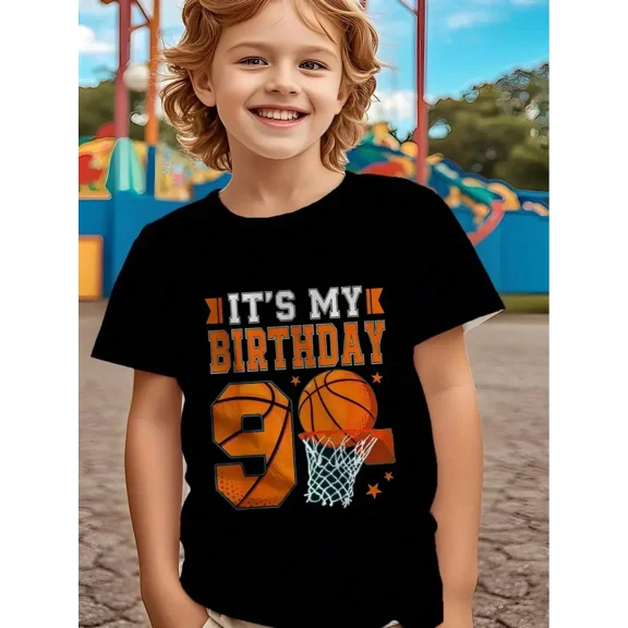 children’s wear Kids Boys 9th Birthday Basketball T-Shirt Funny Retro Sports Graphic Tee Gift for 9 Year Old Child