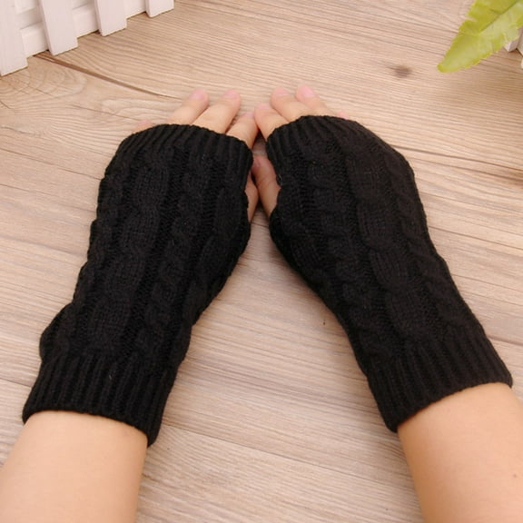 Dyfzdhu Women Winter Fingerless Knitted Stretch Keep Warm Riding Gloves