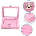 thumbnail image 3 of Simple Velvet Ring Earring Jewelry Display Organizer Box Tray Holder With glass cover Portable Jewelry Storage Case For Travel Grey Ring Box, 3 of 6