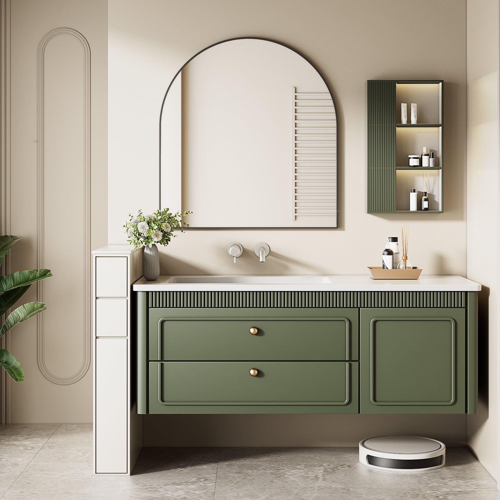 SHATTERVIEW 32"x34" Bathroom Wall Mounted Mirror Arched Hanging Vanity Mirror, Black