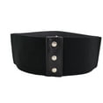 thumbnail image 4 of Women Wide Faux Leather Black Elastic Belt Silver Squares S M, 4 of 8
