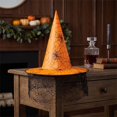 thumbnail image 6 of Halloween Witch Hat Oxford Fabric with Mesh Netting, Pointed Cone Costume Hat with Wide Brim, Wizard Headwear for Party Dress Up Cosplay Event Saffron, 6 of 7