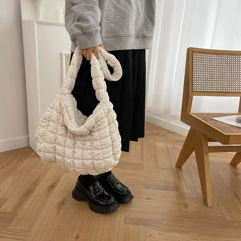 Puffer Shoulder Bag for Women Quilted Puffy Lightweight Nylon