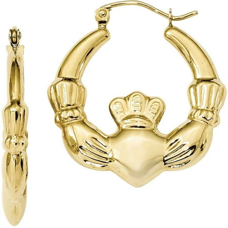 10kt Gold Polished Claddagh Hoop Earrings