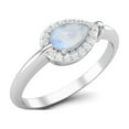 thumbnail image 2 of 6X4 mm Pear Moonstone 925 Sterling Silver Women Halo Solitaire Valentines Day Gifts Ring, 2 of 3