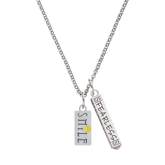 Delight Jewelry Silvertone Smile with Smiley Face Rectangle Silvertone Fearless Bar Charm Necklace, 23"