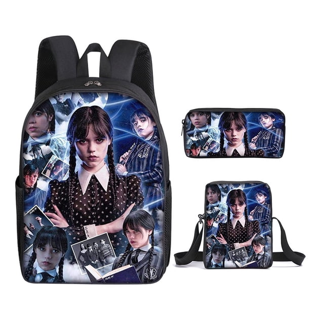 2023 Nuevo Miércoles Addams Mochila De Escuela Primaria Bolsa De Mensajero Bolígrafo Conjunto De Tres Piezas DIY