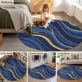 thumbnail image 5 of Large Round Rug 8Ft Washable Non-Slip, Navy Blue Moire Circle Area Rugs for Living Room Bedroom, Modern Abstract Art Indoor Floor Mats Carpet Runner for Home Decor, 5 of 8