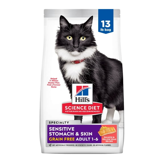 Hill's Science Diet Sensitive Stomach & Skin Grain Free Salmon & Yellow Pea Dry Cat Food, 13lb Bag