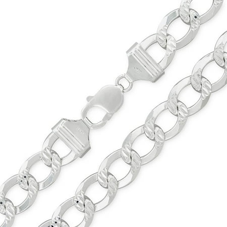 12 Mm Turquoise Necklace (Sterling Silver Italian 12mm Cuban Curb Link Diamond-Cut ITProlux Solid 925 Necklace Chain 24