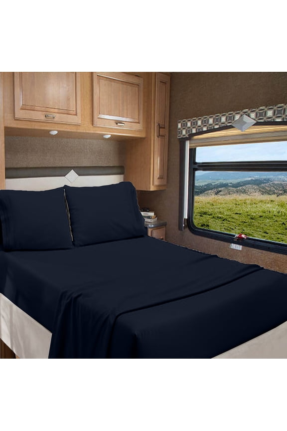RV Short Queen 60" X 75" | 800-TC Organic Cotton Sheet Set 6 inch Deep Pockets - Made for RV Motorhome Bunk Bed - Navy Blue Color