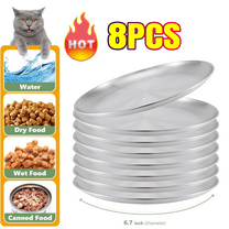 8-Pack Stainless Steel Cat Food Bowls, Shallow Whisker-Friendly Non-Slip Silicone Base Metal Dishes, Easy to Clean Indoor Feeding Flat Plates for Cat, Small Dog