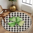 thumbnail image 2 of Round Rug 5Ft Washable Non-Slip, St. Patrick's Day Circle Area Rugs for Living Room Bedroom, Shamrock Leaves Black White Plaid Retro Indoor Floor Mats Carpet Runner for Home Decor Aesthetic, 2 of 8