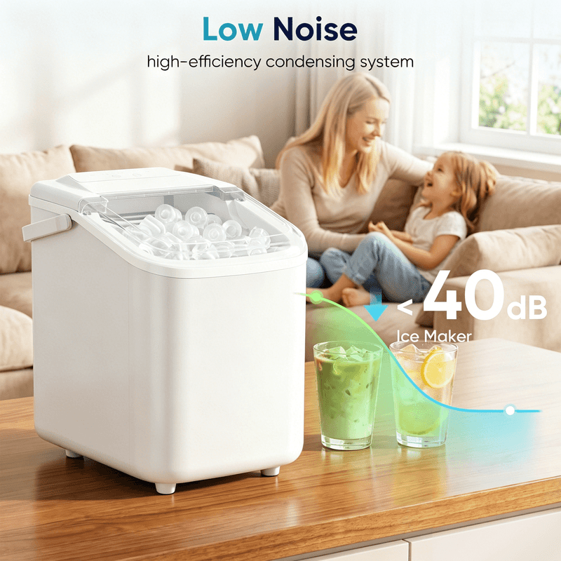 Portable Countertop Ice Maker with Handle, Self-Cleaning Bullet Ice Maker, 9 Ice Cubes Ready in 6 Minutes, 26lbs/24H, Eco-Friendly with Ice Scoop & Basket for Home, Office, Bar, Party, RV (White)