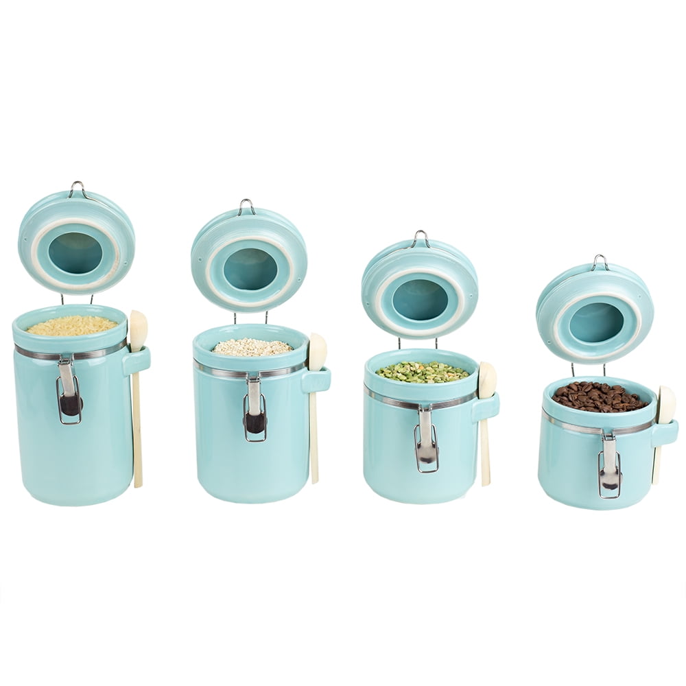 Home Basics 4 Piece Ceramic Canisters with Air-Tight Clamp Top Lid and  Wooden Spoons, Mint HDC69965 - The Home Depot