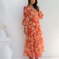 thumbnail image 6 of RYKJLWY Teen Dresses Ladies' Spring And Summer 2023 Leisure Printed Long Sleeve V Neck Sun Dress Plus Size Summer Dresses (Orange,M), 6 of 8