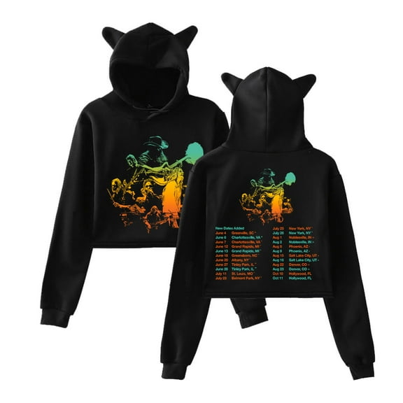 Chris Stapleton Cat ear hoodie with popular pattern casual women's short hoodie sportswear