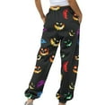 thumbnail image 6 of Cavosen Halloween Women's Sweatpants Pull on with Pockets Pumpkin Face Print Wide Leg Pants Sweatpants Long Pants Casual Loose Drawstring Elastic Waist Ankle Length Trouser Joggor Festival M, 6 of 6