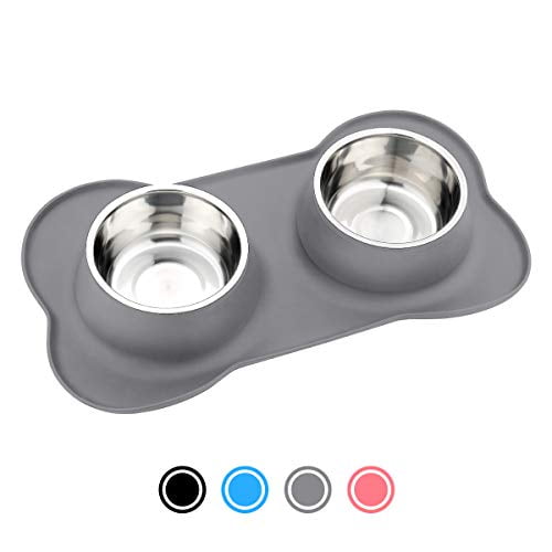 URPOWER Dog Bowls Stainless Steel Dog Bowl with No Spill Non-Skid Silicone Mat 53 oz Feeder Bowls Pet Bowl for Dogs Cats and Pets (Gray)