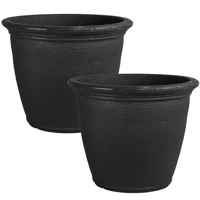 Sunnydaze Jardinière d'Extérieur à Double Paroi Résistante aux Intempéries en Anjelica - 24 Pouces - Fini Noir Mat