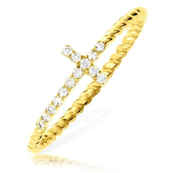 0.15 Carat (ctw) Diamond Designer Diamond Sideways Cross Ring with Rope band in 14 Karat (K) Yellow Gold Ring (size 8.5)