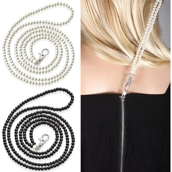 2 Packs Dress Zipper Helper Long Dress Zipper Pull Helper Beaded Zipper Extender with Clip Zip Puller Aid Tool Zipper Assistant Zipping Up Down Dress and Boot by Yourself (Black and White)