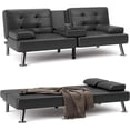 thumbnail image 2 of Shahoo Convertible Folding Futon Sofa Bed Sleeper Couch for Living Room Faux Leather Upholstered Loveseat My Lux Decor Round, 2 of 7