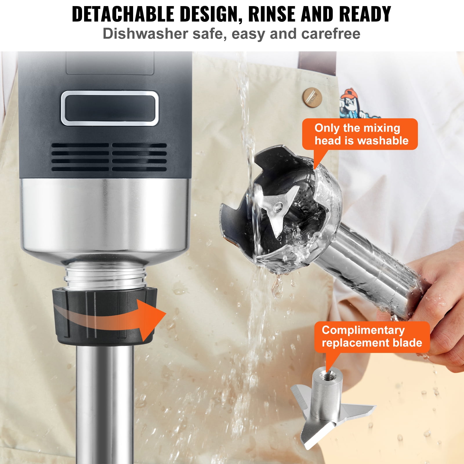VEVOR Commercial Immersion Blender , 750W Variable Speed Heavy Duty Hand Mixer 304 Stainless Steel