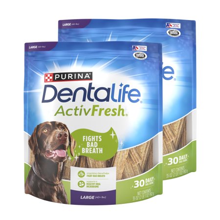 best by JUN/ 2025 Purina DentaLife ActiveFresh Large Dog Treats Dental Chews with Chicken  35 oz Pouch  2 Packs (30 Count)