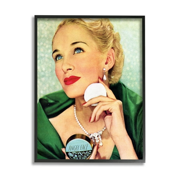 Stupell Industries Vintage Cosmetic Ad Woman Beauty & Fashion Painting Black Framed Art Print Wall Art