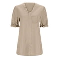 thumbnail image 4 of CAIVO Women Summer Short Sleeve Shirt Fashion Hollow Out Blouse With Pocket V-Neck Casual Leisure Solid Color Back To School Tops, 4 of 4