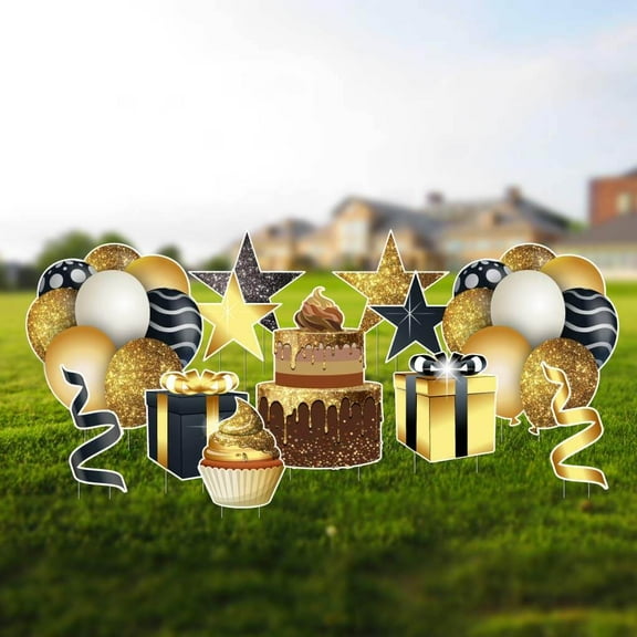 Gold Glitter Drip Yard Sign Accessory Package, Gold Sparkle Birthday Decorations (12 pcs Total)