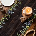 thumbnail image 4 of Table Runners 72 Inches Long, Watercolor Leaf Cotton Linen Kitchen Dining Coffee Table Runner for Party Home Decor, Pastoral Summer Botanical Wooden Brown Tabletop Dresser Scarves Runner 14x72 Inch, 4 of 9