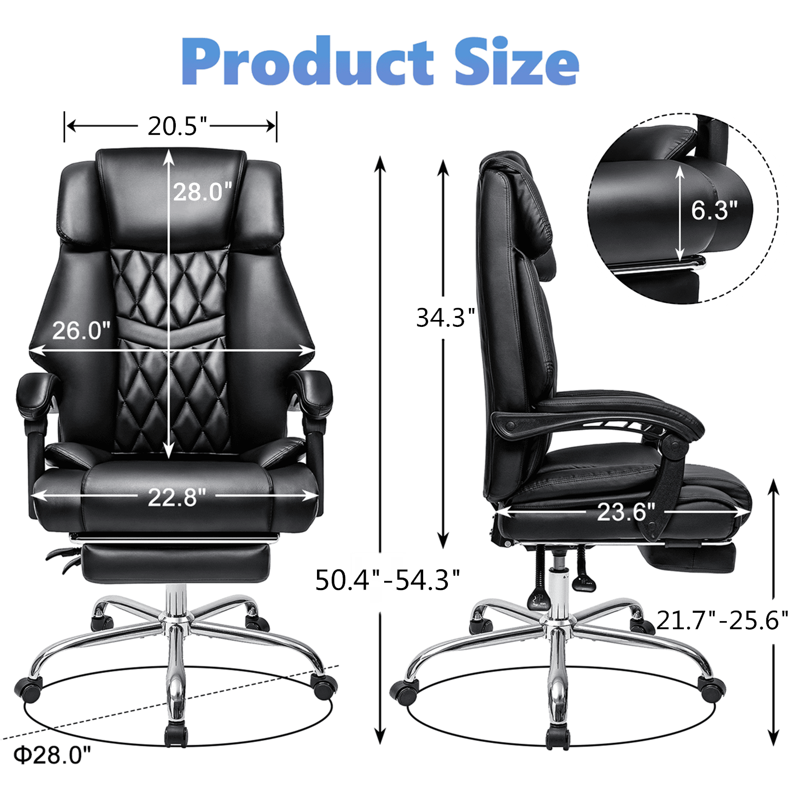 Hoffree Executive Office Chair Big and Tall Office Chair 550lb Wide Seat Ergonomic Computer Desk Chair High Back Leather Chair with Lumbar Back Support for Home Office Black - image 4 of 9