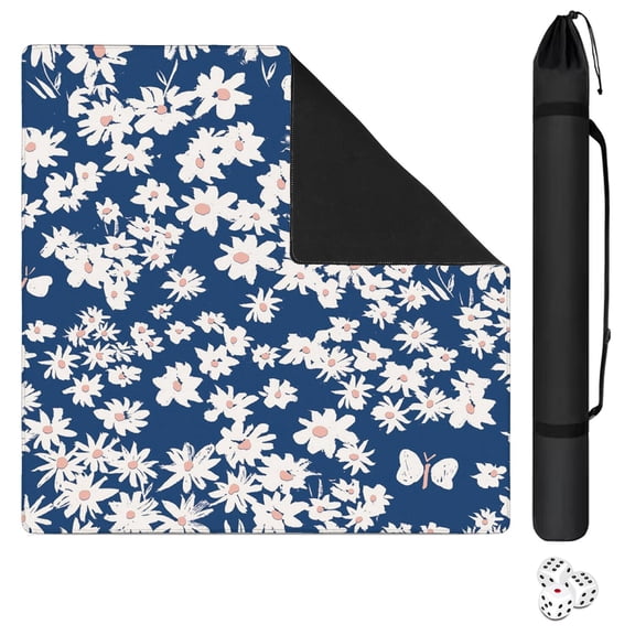 Floral Rubber Gaming Mat 31.5 Inch Square Non-Slip Table Cover for Mahjong Tiles, Poker Games and Family Board Game Nights
