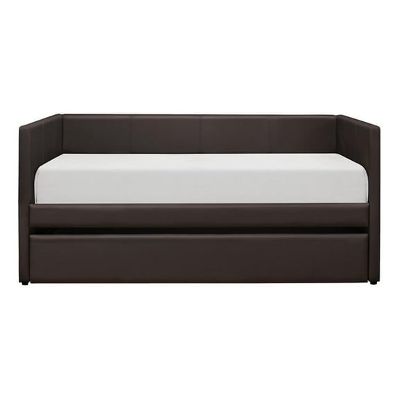Pemberly Row Contemporary Faux Leather Daybed with Wood Frame in Brown