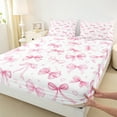 thumbnail image 3 of Manfei Teens Children Cartoon Ribbon Bowtie 3pcs Twin Sheet Sets,Love Heart Stars Print Twin Fitted Sheet,Kawaii Cute Breathable Flat Sheet,Ultra Soft Home Decor, 3 of 7