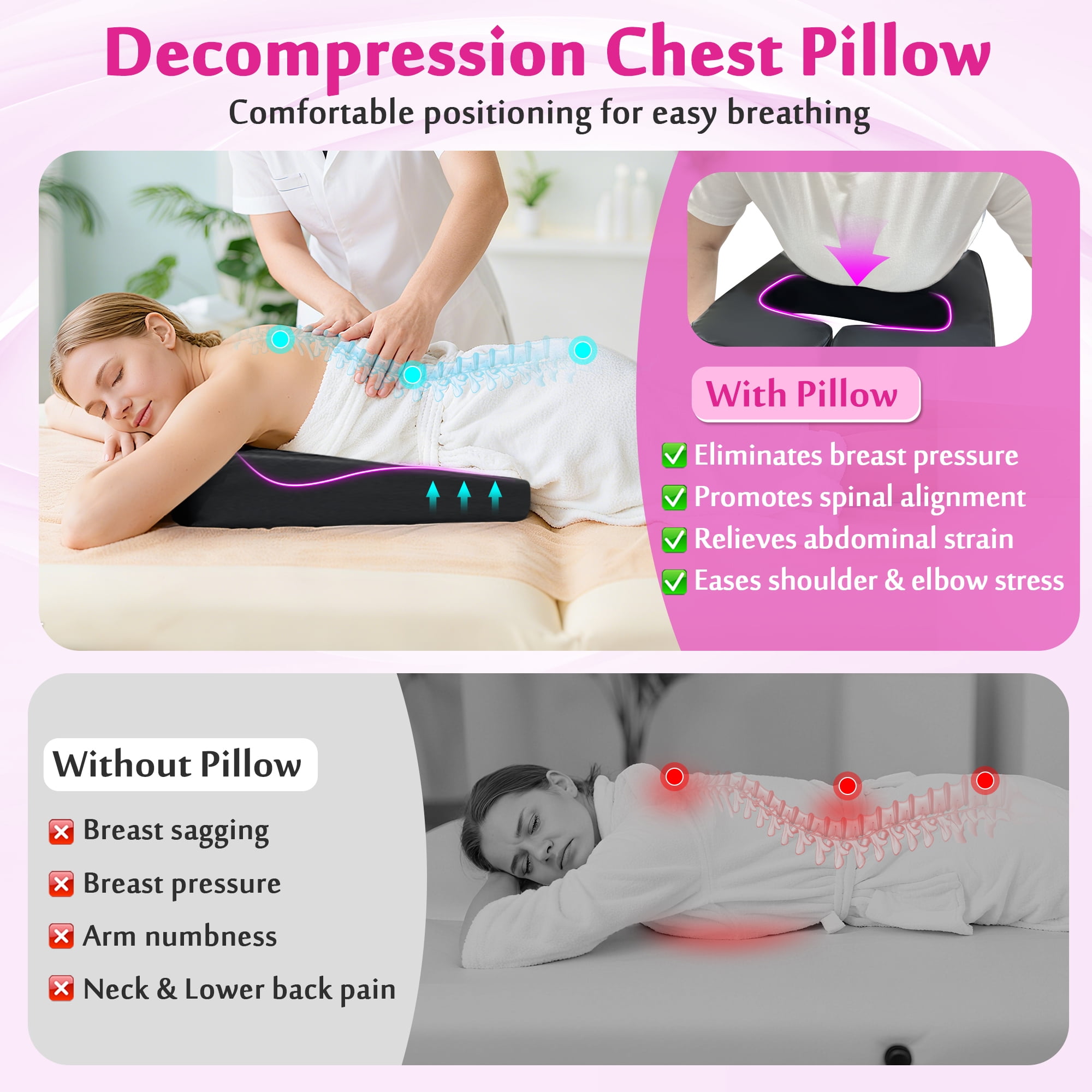Comfortable Massage Pillow for SPA and Stomach Sleeping, Prone Position Support Pillow, Body Pillow for Women’s Chest and Breast Area, Post-Surgery Recovery Pillow