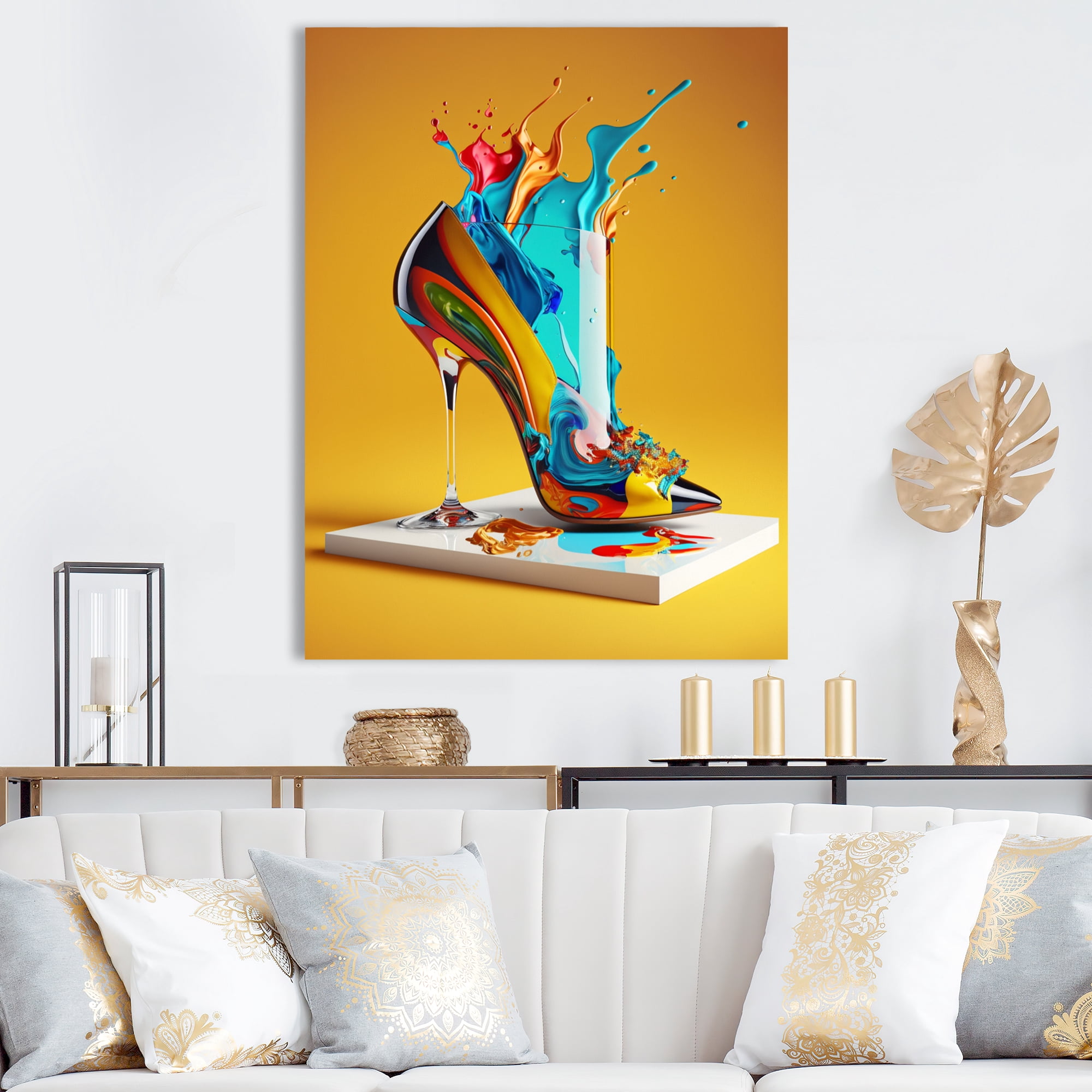 Designart Multicolor Glass High Heel Shoe I Canvas Wall Art
