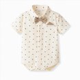 thumbnail image 6 of 9-12 Months Infant Baby Boy Formal Suit 3Pcs Short Sleeve Romper Tops + Suspender Shorts + Hat 6 9 12 18 24 Months Kids Gentleman Wedding Pant Suits Infant Gentleman Outfits,Blue, 6 of 8