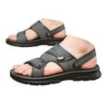 thumbnail image 1 of Dakaela Men's Leather Flat Sandals Open Toe Slip on Slides Summer Slides with Adjustable Dual Strap, 1 of 7