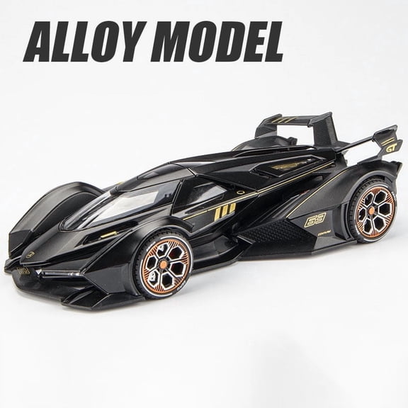 1:22 Scale V12 GT Super Car Model Toy Pull Back Doors Opened Simulation Vehicle Toys Models Collection Sound Light Gift for Kids