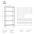 thumbnail image 4 of M MZG 5 Tiers Wire Shelf Dimensions: 29.5"W x 11.8"D x 59.5"H, White, 4 of 9
