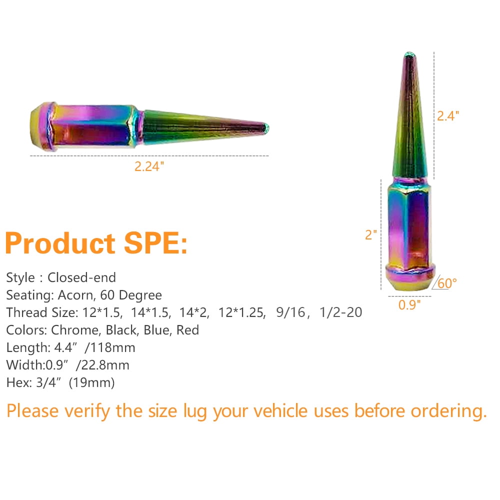 20 Pc 1994-2011 Dodge Ram Neo Chrome Spike Lug Nuts 9/16-18 Spiked Metal Lug Nuts Solid 1 Piece 4.5" Tall Acorn Lug Nut + 1 Special Design Key - Aftermarket Wheels Heavy Duty