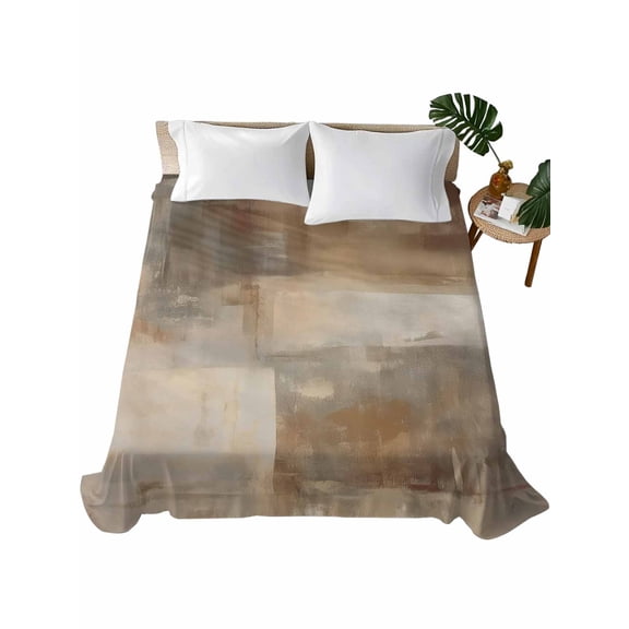 Brown Flat Sheet Only Twin Size, Soft Breathable Bed Top Sheets for Mattress, Oil Painting Abstract Art Contemporary Luxury Bedding Flat Sheets for Home Hotel Bedroom Bed Protection