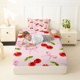 thumbnail image 3 of Manfei Red Cute Cherry Twin Fitted Sheet,Kawaii Ribbon Bowtie Bedding,2-Piece,1 Fitted Sheet and 1 Pillowcase, 3 of 6